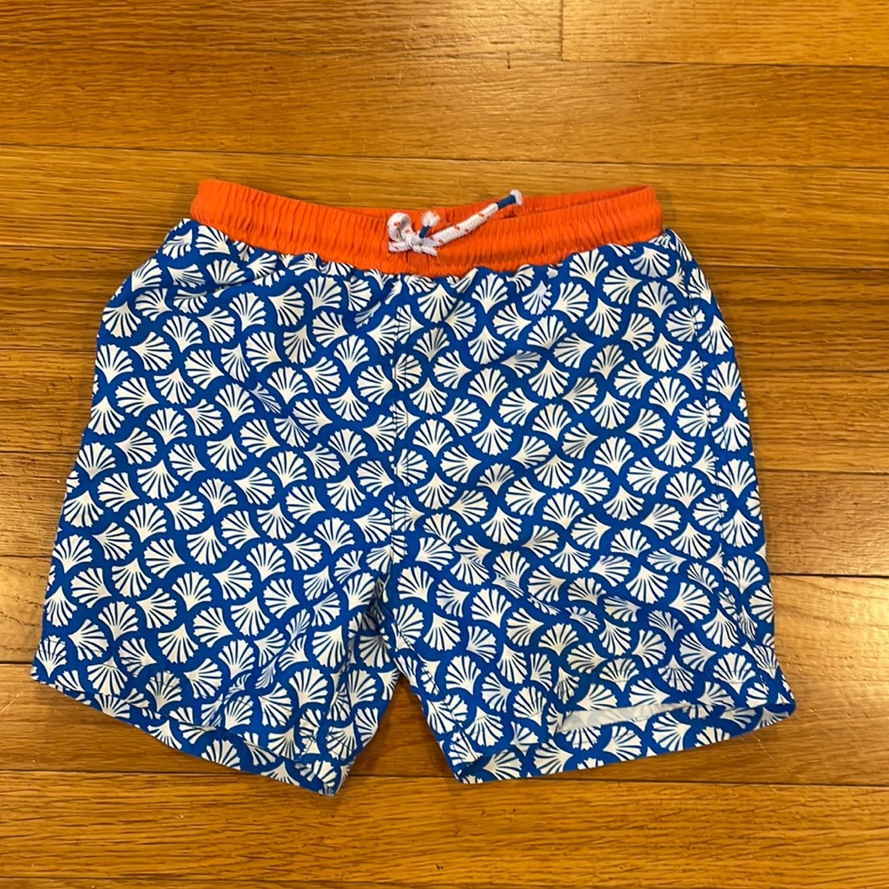 Boden boys swim trunks size 6/7Y. Blue and white.